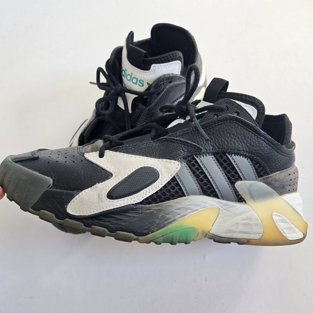 Adidas Streetball Shoes Mens Size 8.5 Black Aqua Retro Leather Suede EE4968